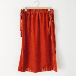 NWT high waisted velvet orange skirt